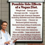 Image shows a doctor next to a poster listing all the good things that come from being a Vegan.